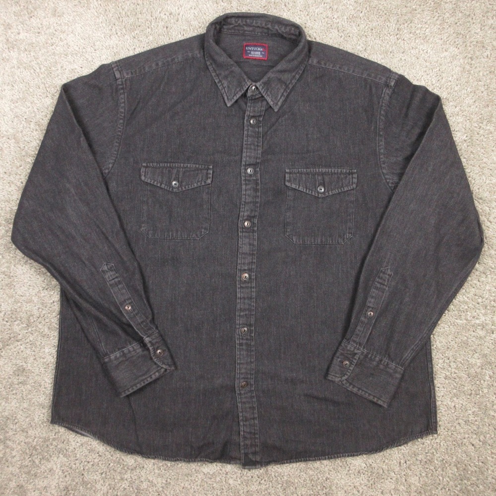 Untuckit Shirt Mens 2XL Black Denim Chambray Two Pocket Workwear Button Up